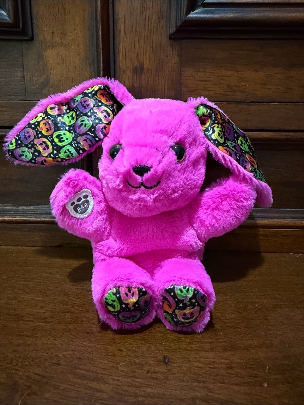 Build-A-Bear Workshop Pink Bunny Plush Stuffed Animal Halloween Print Ears 2024